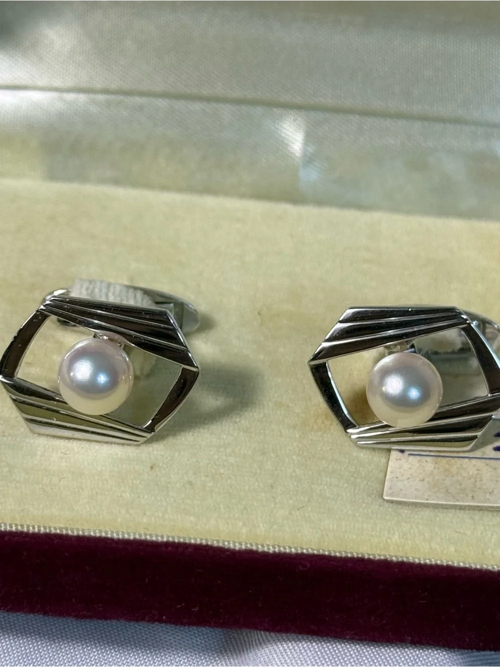 Vintage MIKIMOTO Pearl Cufflinks Silver Men's